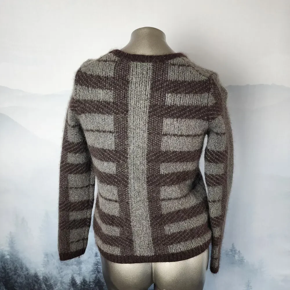 Ann Taylor Rabbit Hair Alpaca Wool Striped Crew Neck Sweater | Women's Medium